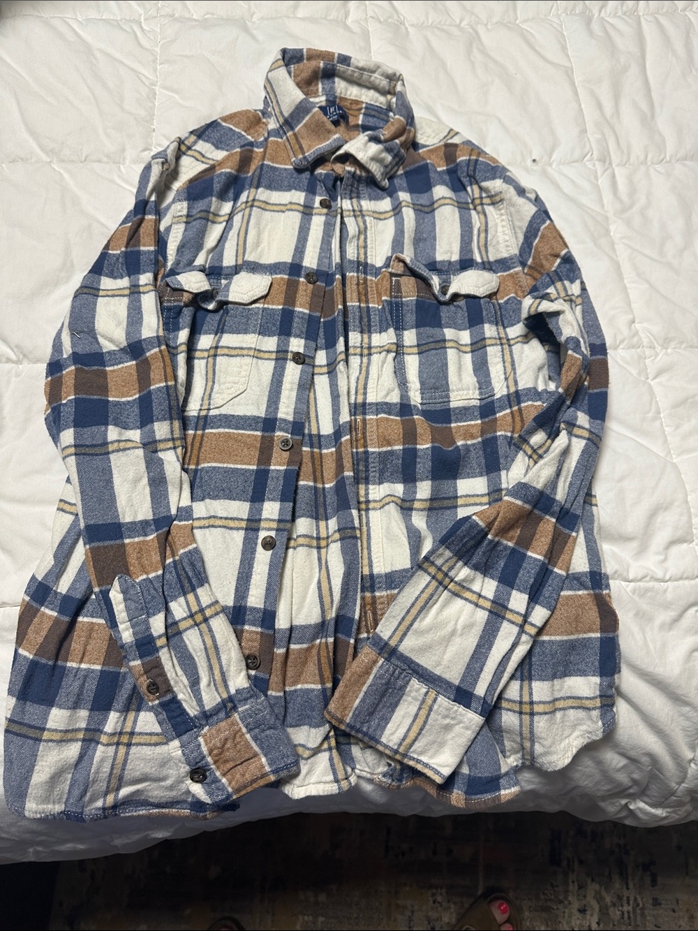 George Plaid Flannel Shirt in Blue, Brown & Cream